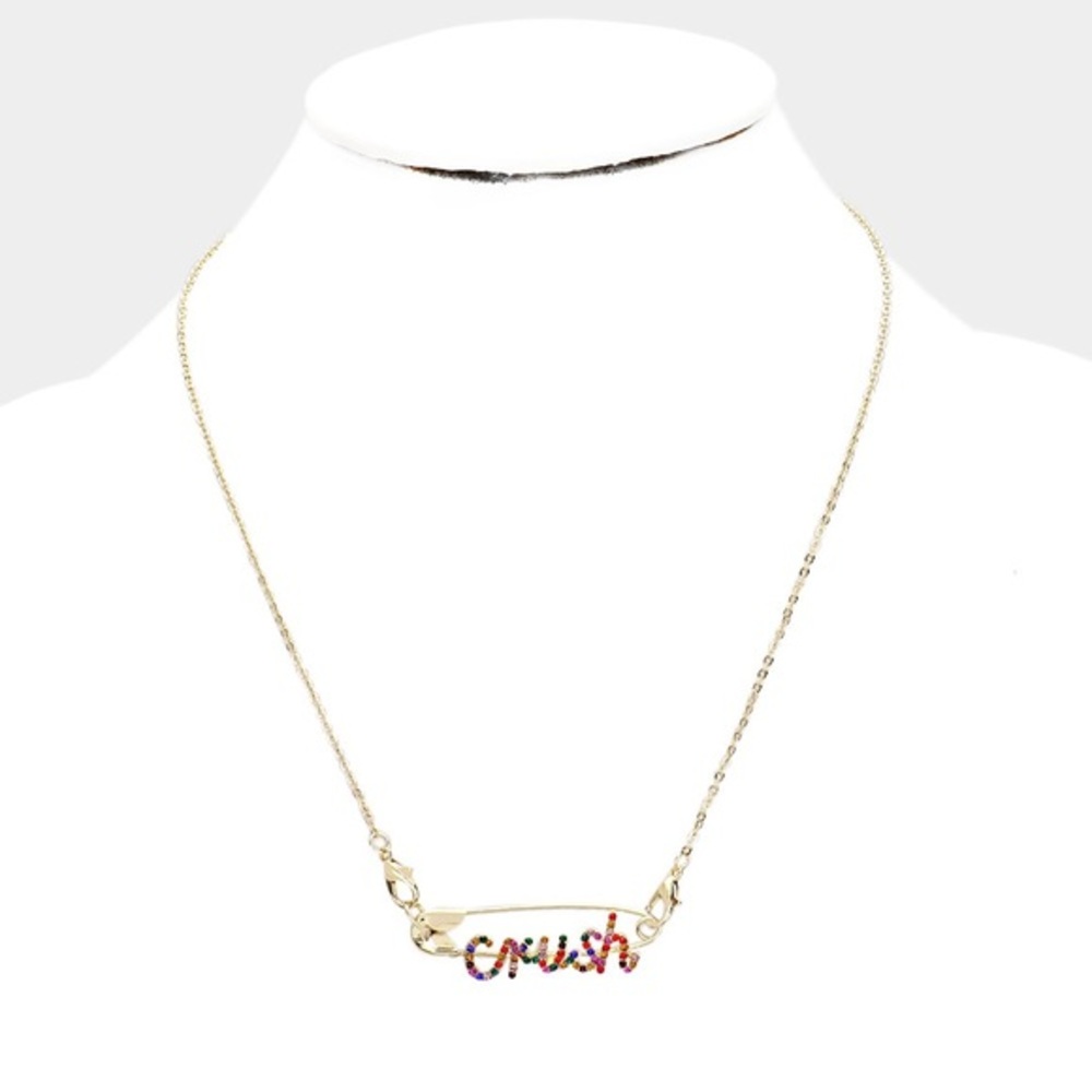 Rhinestone safety pin crush necklace
